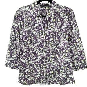 Eddie Bauer Button Down Shirt Stretch Wrinkle Resistant Purple Floral Outdoor XL